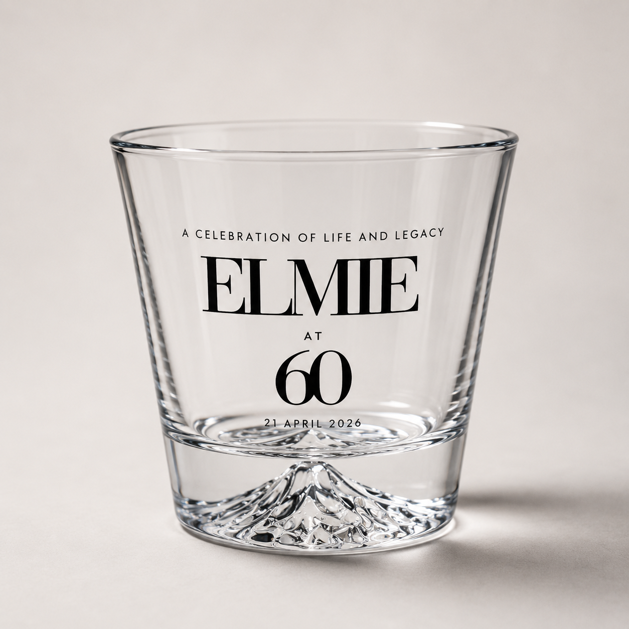 Clear glass cup on a studio surface