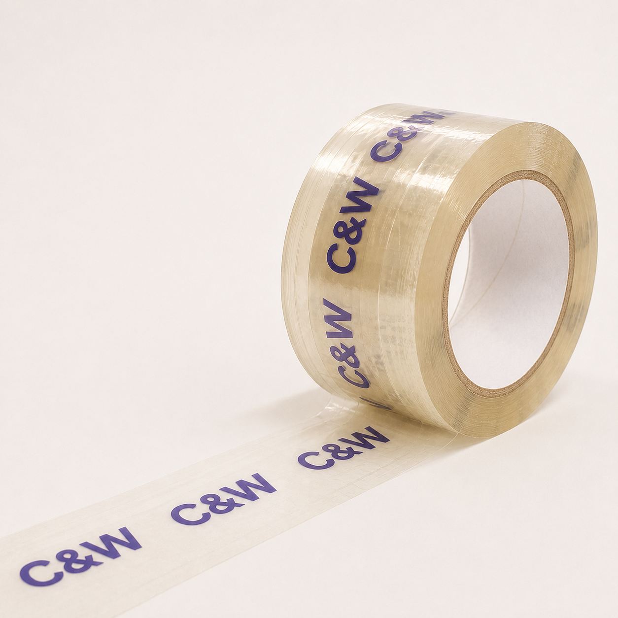 Clear printed packing tape roll