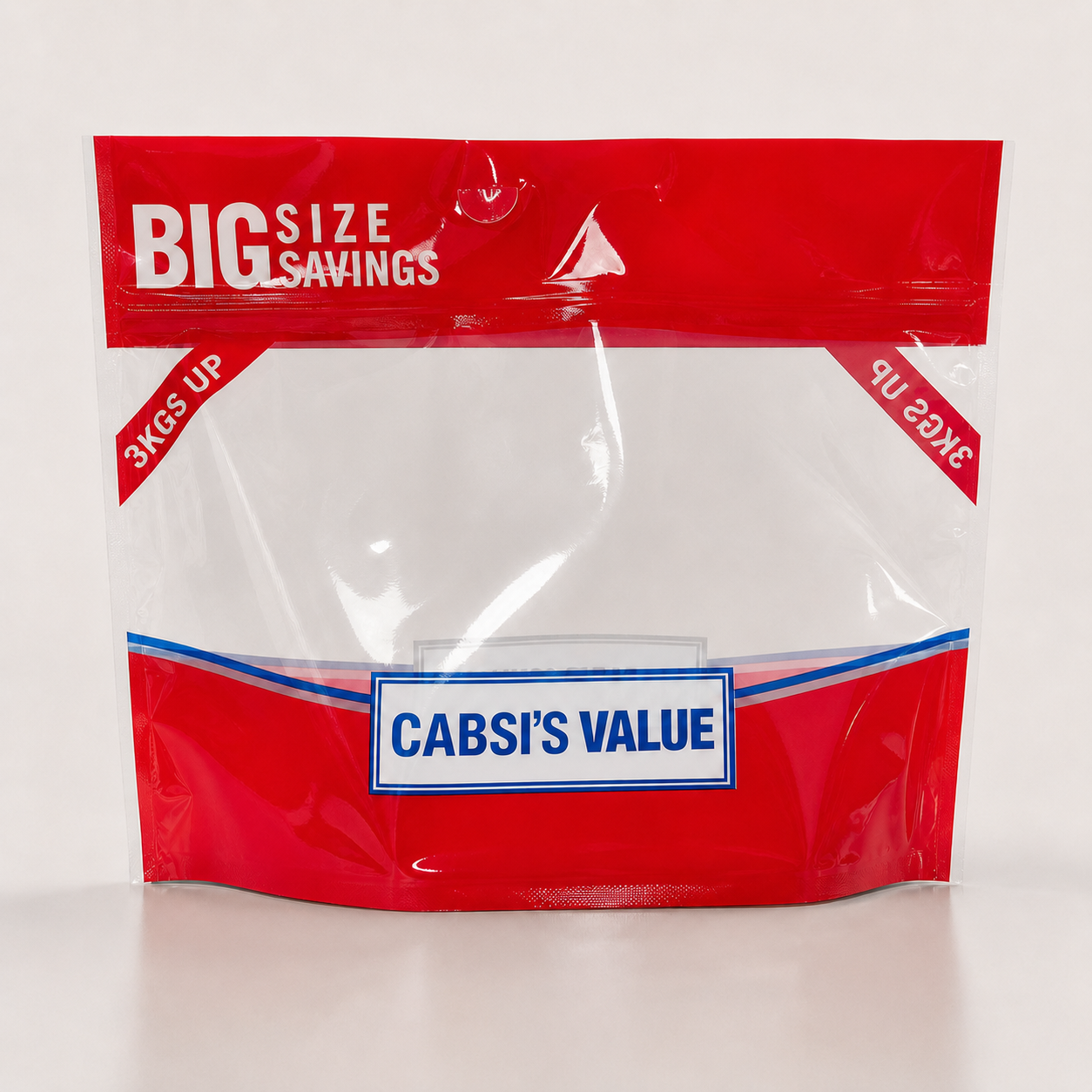 Large red stand-up plastic packaging pouch